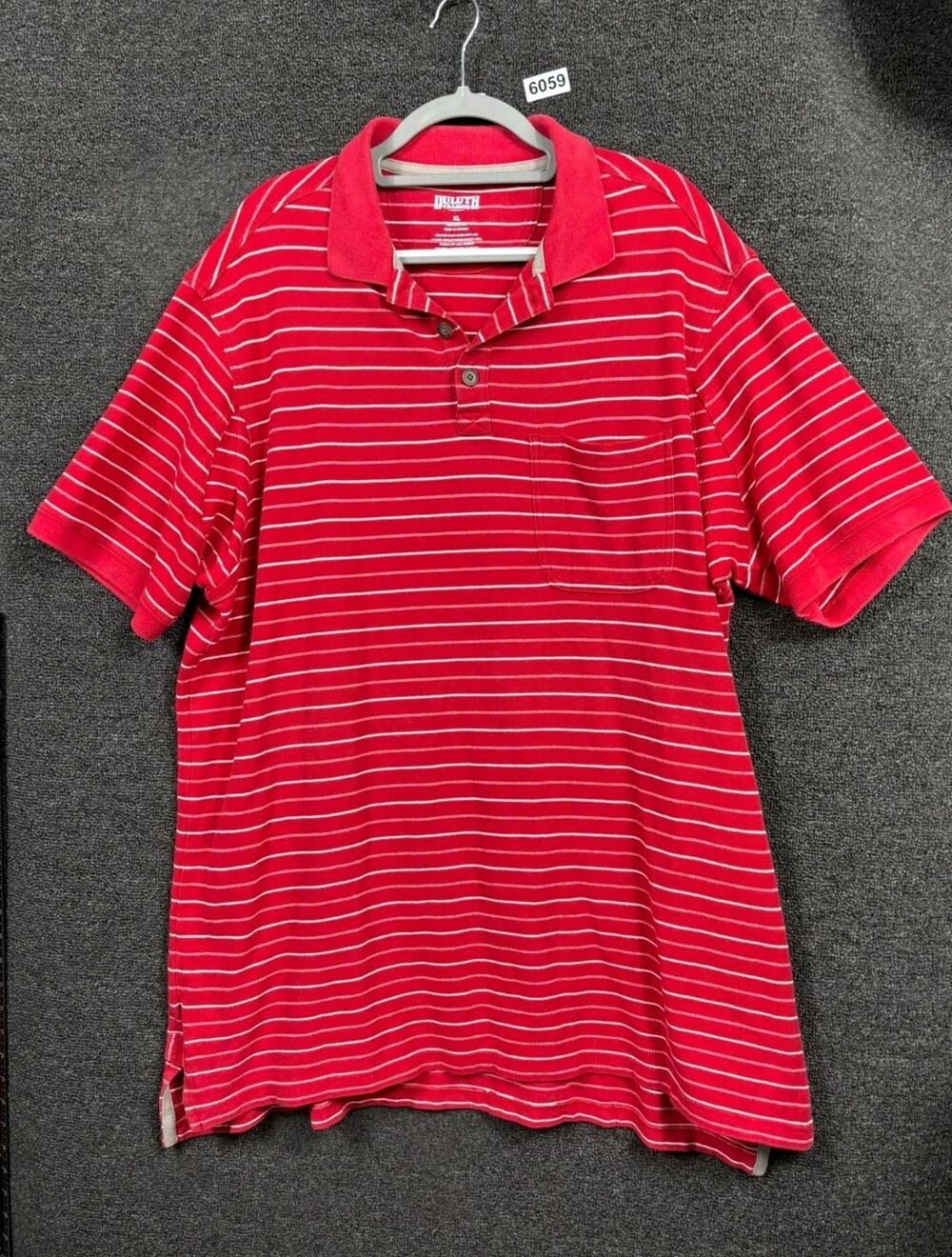 Duluth Trading Co Mens XL Red No Polo Short Sleeve Stripe Shirt with Pocket